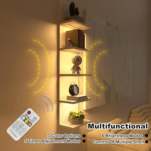 Homaterial 5 Tier Wall Shelf with Light, White Modern Vertical Lack Wall Shelves, Wall Mount, Floating Column Home Decor Shelves for Bedroom, Living Room, Vanity Storage Display thumbnail 3