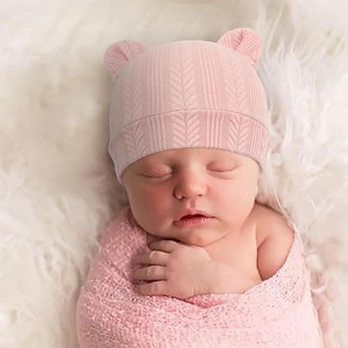 BQUBO Newborn Baby Hats Bear Ears and Mittens Sets Preemie Caps Baby Boy Girl Infant Hospital Beanie for 0-3 Months thumbnail 4