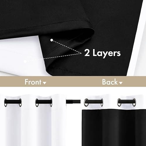 MIULEE White 100% Blackout Curtains for Bedroom 63 Inch Long, 2 Thick Layers Thermal Insulated Black Out Window Curtains with Black Liner, Noise Reducing Grommet Living Room Drapes 2 Panels Set thumbnail 3