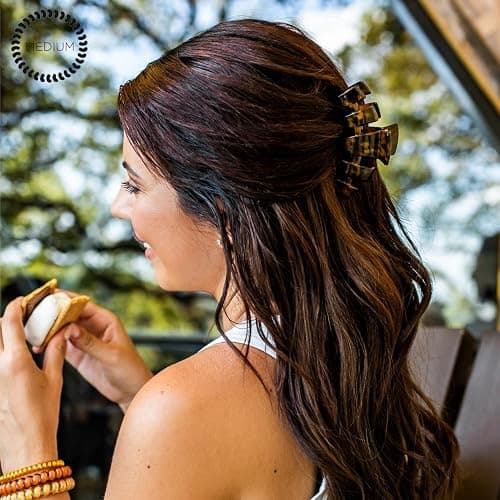 TELETIES - Medium Hair Clip - Strong Grip, Bendable Teeth, Comfortable Curved Design - Ideal for Medium-Thick Hair - For All Hair Textures - Tortoise thumbnail 3
