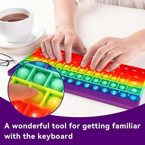 Rainbow Push Bubble Fidget Toys, Keyboard Shape Squeeze Sensory Toys, Anxiety & Stress Reliever Autism Toy for Kids Adults School Classroom Gift Party Favors thumbnail 6