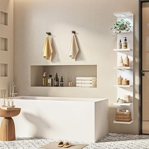 Fixwal 7 Tier Wall Mounted Shelf Unit White Floating Shelves with LED Lights Lack Wall Shelf for Home Decor Organizer Display thumbnail 6