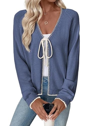 EVALESS Cardigan Sweaters for Women 2026 Trendy Lightweight Knit Fall | Long Sleeve Open Front Bow Tie Sweaters,Fashion Winter Spring Chunky Outerwear,Dressy Casual Work Business Vacation Outfits - Image 1