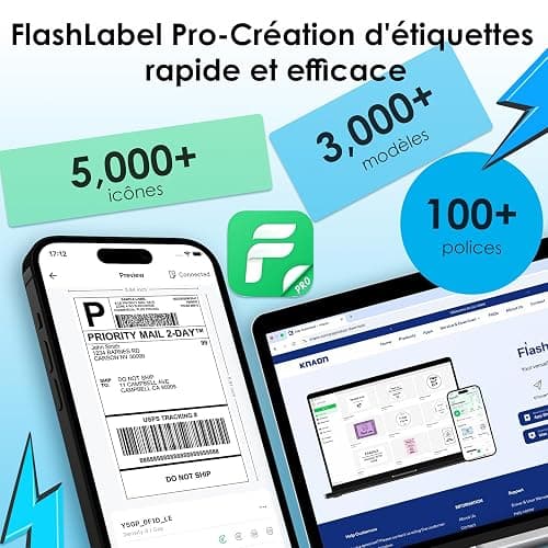 KNAON Imprimante d'étiquettes Bluetooth DHL 4 x 6 - Imprimante d'étiquettes d'expédition - Imprimante thermique pour Etsy, Shopify, Amazon - Noir thumbnail 6