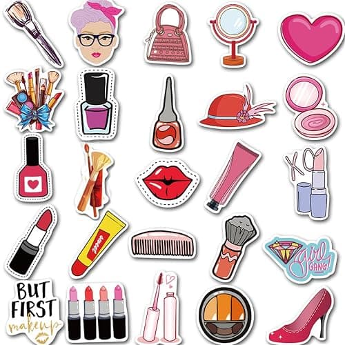 50PCS Funny Lady Makeup Tool Stickers Mixed Different Lipstick Cosmetic Mirror Sticker for Girl Kids Laptop Skateboard Toy Stickers,Water Bottles,Computer,Phone, for Kids,Teens,Adult(Colourful-7) thumbnail 4