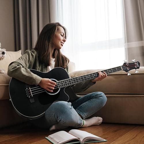 GLARRY Full Size Acoustic Electric Bass Guitar Beginner Kit w/ 15W Amp, Cutaway 4 Strings Electric Acoustic Bass Guitar w/Inbuilt Tuner, Bag, Strap, Picks, Strings, Bass Guitarra，Matte Black thumbnail 7