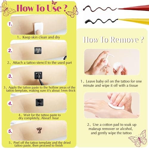 MuseLuxe 126 PCS Temporary Tattoos Stencils Kit,Temporary Tattoos Kit - 6 Pcs 2 Color(Brown Black) Ink with Gloves,DIY Body Art Painting for Women Men Adults Kids thumbnail 6