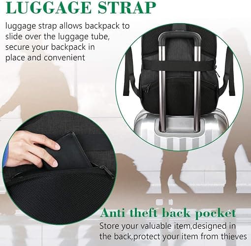 MATEIN Business Laptop Backpack, 15.6 Inch Travel Laptop Bag Rucksack with USB Charging Port, Water-Resistant Bag Daypack for Work College Computer Men Women Backpack, Black thumbnail 4