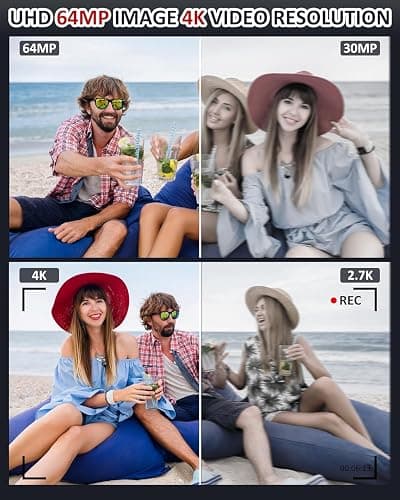 4K Digitalkamera,2.8 Zoll 64MP UHD Fotokamera mit 32-GB-Karte, 1200mAh Akku, 16-facher Digitalzoom Autofokus Kompaktkamera für Kinder Anfänger Teenager thumbnail 2