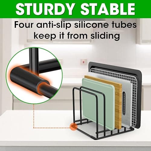 5-Tier Cutting Board Organizer Rack, Kitchen Storage & Organization Accessories for Cutting Boards, Baking Sheets, Trays, Space-Saving Kitchen Cabinet & Pantry Organizer, Rust-Resistant Metal - Black 1 pack thumbnail 6