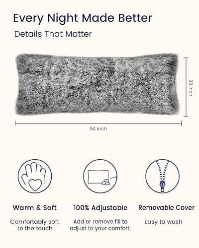 ZonLi Fluffy Body Pillow, Full Body Pillows for Adults, Long Pillow for Sleeping with Removable Cover and Adjustable Filling for Side Sleeper & Pregnancy，Large and Firm Pillow, Machine Washable(Grey) thumbnail 2