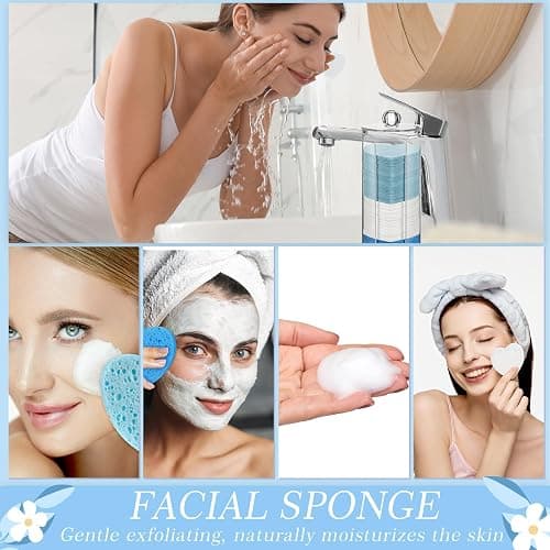 Sieral 120 Pcs Compressed Facial Sponges for Women with Container Disposable Face Sponge Pads for Washing Face Cleansing Exfoliating Esthetician Makeup Removal(Heart,Blue, Light Blue, White) thumbnail 5