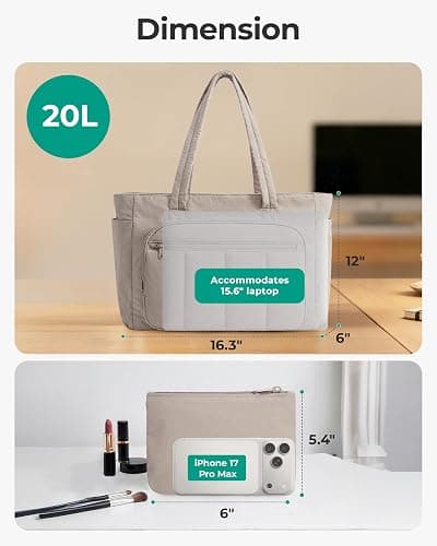 BAGSMART 2 Set Puffer Tote Bags for Women, Lightweight Shoulder Bags | 20L Capacity Quilted Gym Bag for Travel Commute College thumbnail 4