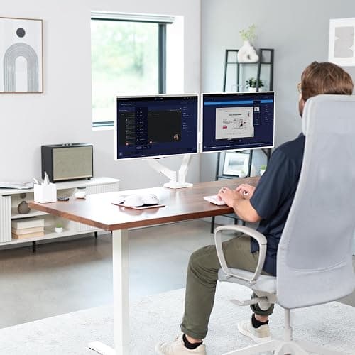 VIVO Dual Monitor up to 32 inches and 19.8 lbs per Screen, Mechanical Arm Desk Mount, Articulating Counterbalance, VESA Stand, Classic, White STAND-V002OW thumbnail 9