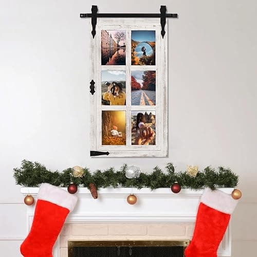 RiteSune White Wooden Barn Door 5x7 Photo Picture Frame Collage Wall Mounted for Family Entryway, Living Room, Bedroom thumbnail 6