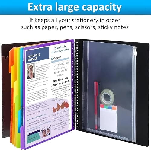 12 Pocket Plastic folders with Pockets, 6 Colors Multi Pocket with Dividers | Folder Binder with Dividers, office Organizer Folder, Letter Size, School Supplies thumbnail 6