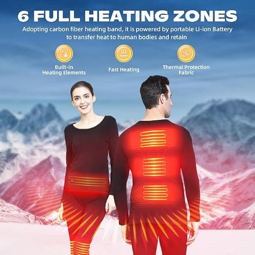 J JINPEI Heated Thermal Underwear Set, Men Women Electric Heated Long Sleeve Long Johns Ultra-Soft Base Layer, Clothes Pants for Cold Weather-Black (M) thumbnail 2