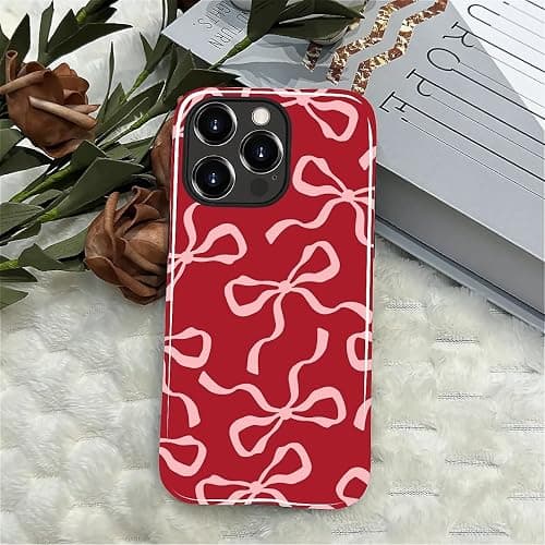 ilikediy for iPhone 12 Pro Max Case,HL2 Aesthetic Red Bow Hybrid 2 Layer Hard Shell Silicone Protective Pattern Design Case thumbnail 4