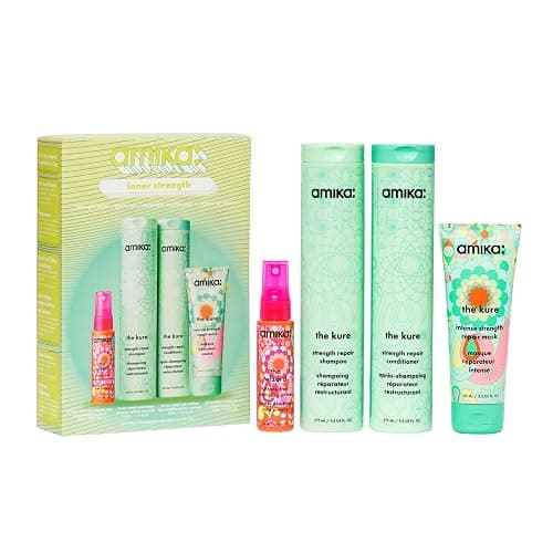 amika inner strength repair routine set | gift set for dry, damaged hair from bleach, color, chemical, or heat use - Image 1
