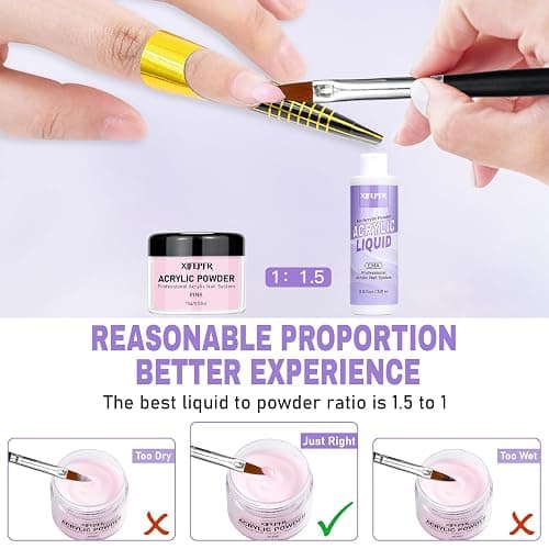 XIFEPFR Monomer Acrylic Nail Liquid 8.12fl.oz with 3 Size Acrylic Brushes for Acrylic Powder, MMA-Free Non-Yellowing EMA Monomer Liquid for Acrylic Nail Extension & Carving, DIY Home & Nail Salon Use thumbnail 5