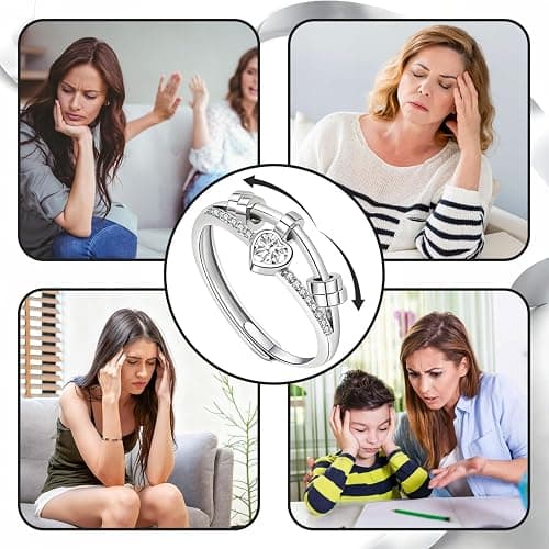 GAZIL Adjustable Double-Layer Spinner Fidget Ring, Silver Anxiety Ring for Women with Cubic Zirconia, Rotatable Stress Relief Jewelry Valentine’s Day Gift for Girls and Women thumbnail 7
