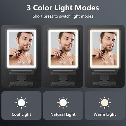 Heated Shower Mirror Fogless for Shaving, 3 Colors Stepless Dimmable Lights Fogless Mirror for Shower, Rechargeable Anti Fog Shaving Mirror for Shower with Razor Holder for Men, Light Memory Function thumbnail 3