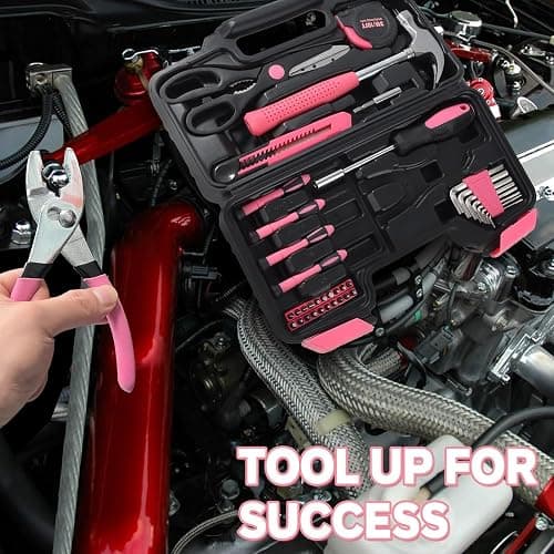 Wrenzo 39-Piece Household Tool Set in - Perfect for Home, Garage, Office and Dorm Use - Essential Tools for The Whole Family (Pink) thumbnail 6