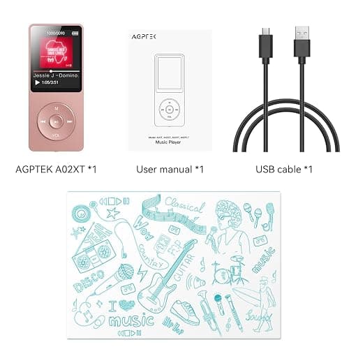 AGPTEK A02 MP3 Player with Bluetooth 5.3, 1.8'' 32GB Portable Music Player | with Speaker, FM Radio, Voice Recorder, Supports Expanded Up to 128GB(Rose Gold) thumbnail 9