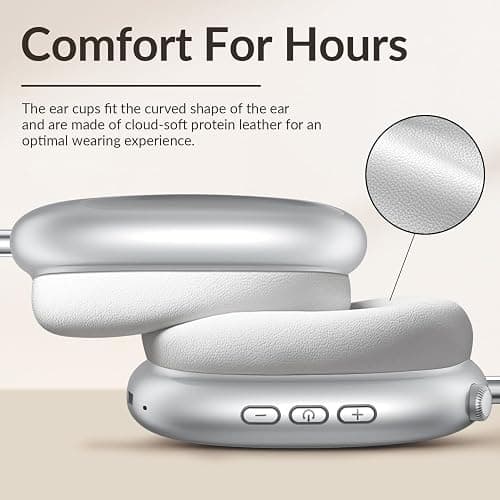 Wentronic Y02 Active Noise Cancelling Headphones,60H Battery,5 EQ Music Modes,Hi-Res Audio,Deep Bass,Foldable Wireless Over Ear Bluetooth 5.4 Headset,Breathable Leather Earpads (Silver) thumbnail 2