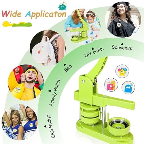 Yunziling 58mm Button Maker Kit with 100-Set DIY Supplies | Create custom pins, souvenirs & crafts easily. No tools or setup—great for gifts, teaching, and DIY fun, green thumbnail 3