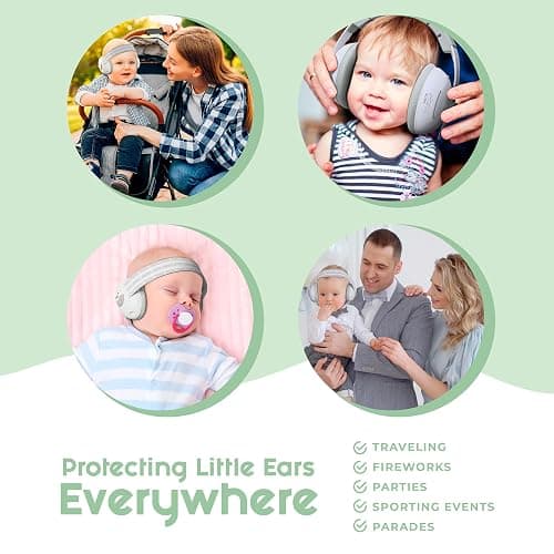2-in-1 Baby Ear Muffs Noise Protection - Baby Headphones for Noise & Plane Travel - 2 Headbands - Toddler Ear Protection for Infant & Toddler Travel Essential, Age 1-36 Months thumbnail 5