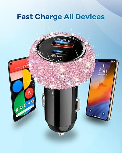 Bling USB C Car Charger, 48W PD QC Dual Port Fast Adapter with 3.2FT USB Type-C Charging Cable Compatible with iPhone 17 16 15 Pro Max iPad Samsung Galaxy Android(Pink) thumbnail 7