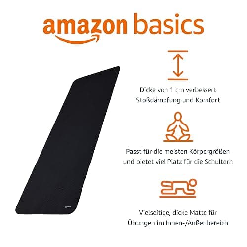 Amazon Basics Yogamatte, rutschfest, extra dick, Pilates-Gymnastikmatte, 183 x 61 x 1 cm, Schwarz thumbnail 2