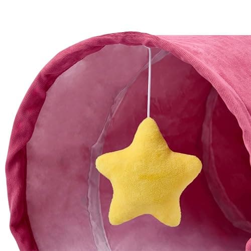 PAOPO Cat Tunnel, Large Indoor Durable Collapsible Interactive Cat Tube with Peek-A-Boo Hole, Hanging Toys, and Crinkly Paper Lining - Cute Tunnel for Cats, Kittens, Puppies & Rabbits, Pink thumbnail 4