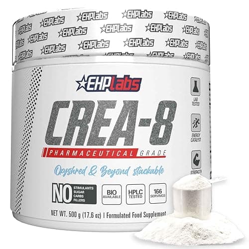 EHP Labs CREA-8 Micronized Creatine Monohydrate Powder - Unflavored Creatine Powder for Muscle Growth, Increased Strength, Enhanced Energy Output and Improved Performance - 100 Servings (500g) - Image 1