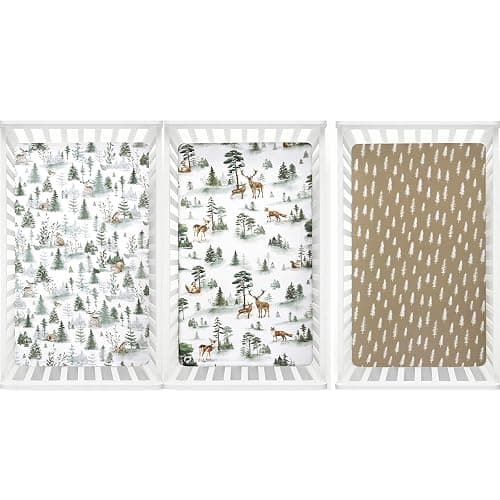 PHF 3 Pack Soft Woodland Crib Sheets Fitted, Silky Comfy Breathable Baby Sheets for Boys Girls Neutral, 28x52 Inches Fits Standard Crib and Toddler Mattresses, Woodland thumbnail 7