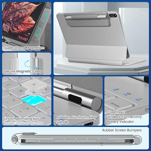 RAYMCRAFT for iPad 11th(A16, 2025)/10th Generation Case with Keyboard, Magic Keyboard 2022, Springy Backlit Keys, Stain-Resistant Surface, Multi-Touch Trackpad,White thumbnail 5