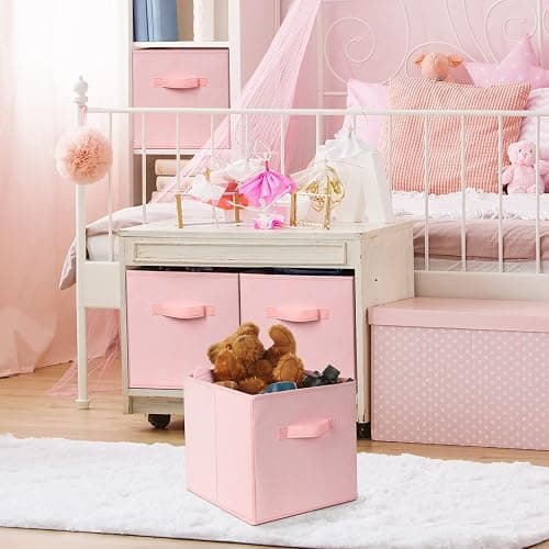 Criusia Storage Cubes - 11 Inch Heavy Duty Fabric Storage Bins for Shelves Closet, Cube Organizer - 8 Pack Collapsible Cube Storage Bins Baskets for Organizing Clothes Blankets Toys (Pink) thumbnail 2