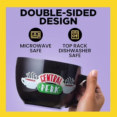 Silver Buffalo FRIENDS Central Perk Black Ceramic Mug Oversized for Coffee, Soup, 24 Ounces thumbnail 4