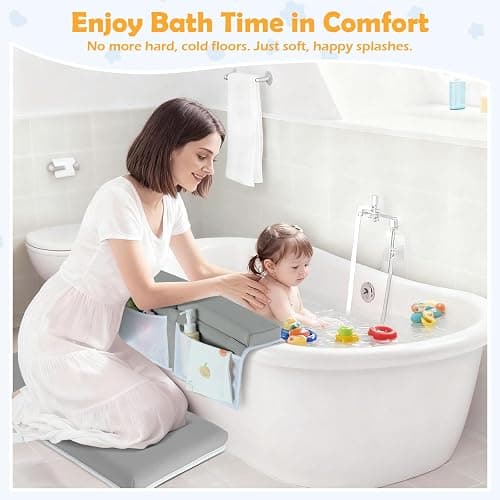 YUFIXO Baby Bath Kneeler and Elbow Rest Pad Set, Gray | 1.5" Thick Soft Memory Foam, Bath Toys Organizer, Non-Slip, Quick-Dry, Foldable, Gift for Parents thumbnail 2