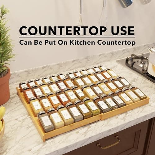 SpaceAid Bamboo Spice Drawer Organizer, (Need 3" Deep Drawer) Expandable 4 Tier Spices Rack for Cabinet, Kitchen Seasoning Storage Insert (Jars Not Included, From 12" to 23" Wide) thumbnail 6