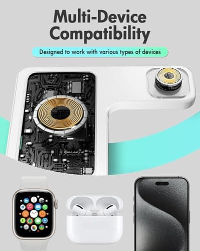 Wireless Charger Charging Station: 3 in 1 Charger Stand Multiple Devices for Apple - iPhone 17 16e 16 15 14 Pro Max 13 12 11 - Watch 10 9 8 7 6 5 4 3 2 SE and Ultra Series - Airpods 4 3 Pro, White thumbnail 7