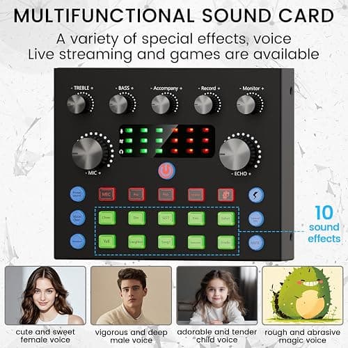 Podcast Equipment Bundle, Recording Studio Package with Podcast Microphone and Voice Changer, Live Sound Card - Audio Interface for Laptop Computer Vlog Living Broadcast Live Streaming YouTube TikTok thumbnail 3
