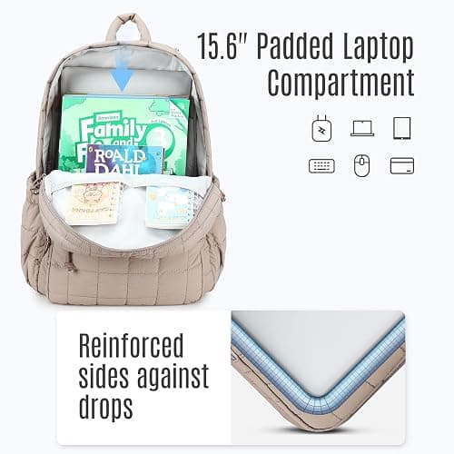 Bluboon Backpack for Girls Kids School Backpacks Bow Quilted Bookbag Multiple Pockets Lightweight 15.6 Laptop Backpack for Elementary Primary Middle School thumbnail 5