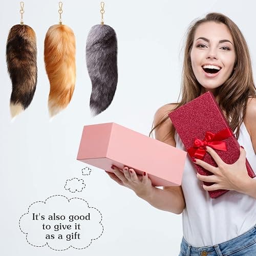 Sureio Winter Fox Tail Huge Fluffy Real Fur Wolf Tail Keychain for Women Handbag Cosplay Accessory thumbnail 6