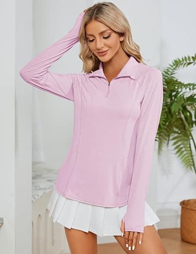 LOMON Women Long Sleeve Shirts Sun Protection 1/4 Zip Summer Quick Dry Hiking Shirts Quarter Zip Pullover for Women thumbnail 7