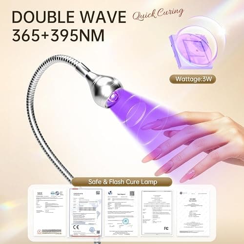 AORAEM U V Nail Lamp,Sliver 3W U V Light for Nails 35NM U V Gel X Nail Lamp with Gooseneck and Clamp for Gel Nail (AA-Silver) thumbnail 3