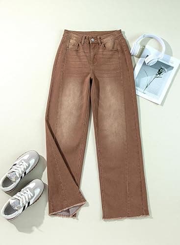 Sidefeel Women's Wide Leg Jeans High Waisted Strechy Raw Hem Zimbaplatinum Denim Pants thumbnail 7