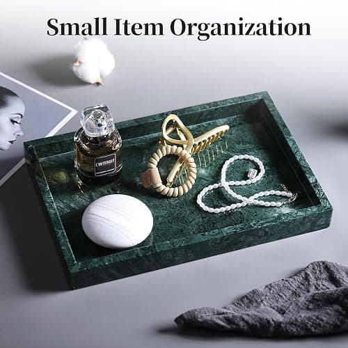 YMXYJM Real Natural Marble Tray for Bathroom, Genuine Marble Stone Vanity Tray, Luxury Storage Trays for Kitchen, Vanity, Home Decor, Dresser, Non-Resin/Non-Ceramic, 12"x 8"x 1.2", Dark Green thumbnail 4