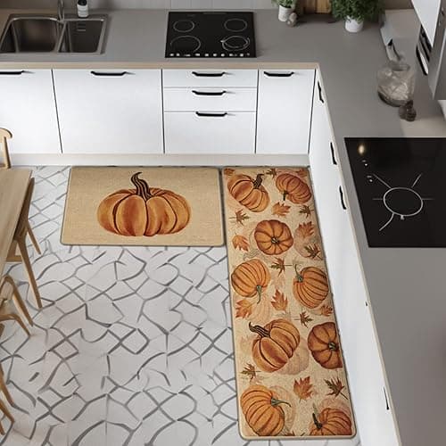Fall Pumpkin Kitchen Mats Set of 2, Autumn Kitchen Rugs, Non-Slip Absorbent Door Mats, Seasonal Thanksgiving Home Decor Kitchen Floor Mat 17x29 and 17x47 Inch DM087 thumbnail 6